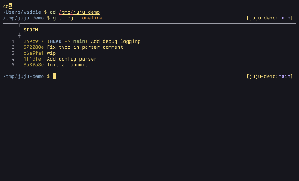 Interactive rebase of a git repo with Juju