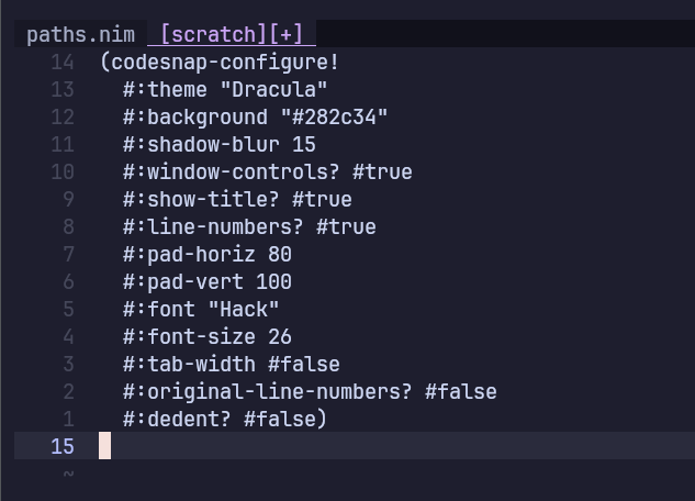Exported configuration in a scratch buffer