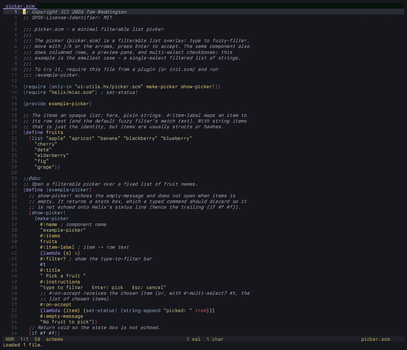 An asciinema recording of evaluating code with the results in the eval.hx
buffer