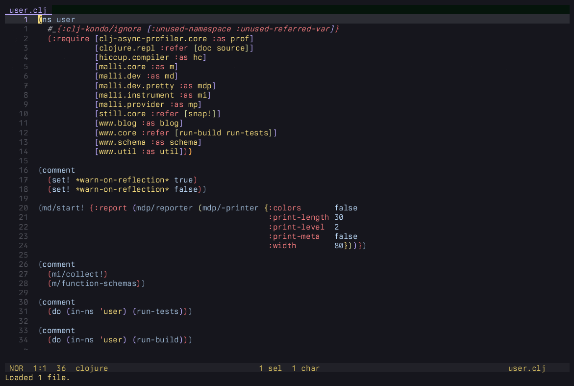 An asciinema recording of slurping and barfing Clojure forms in Helix